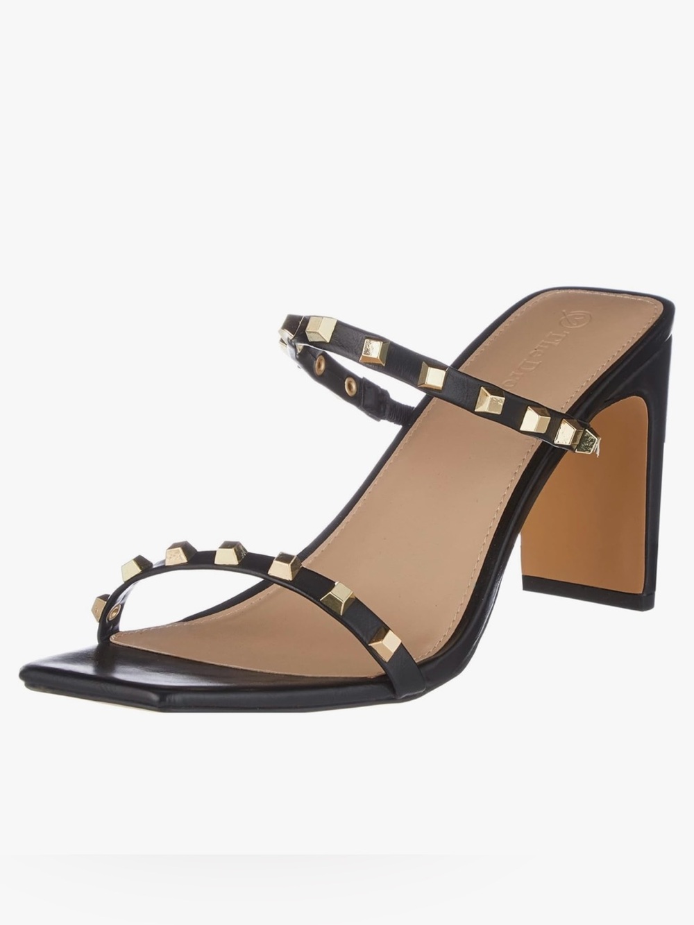Black Studded High Block Heel Sandal